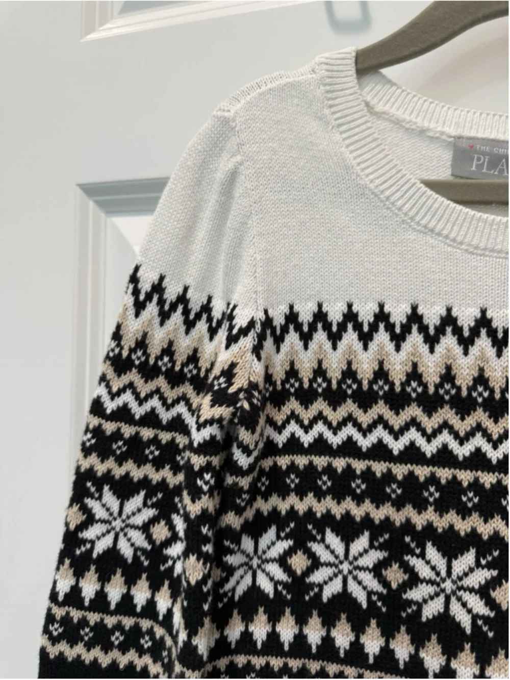 The Children's Place Girls Fair Isle Pullover Sweater Black White Beige 5T